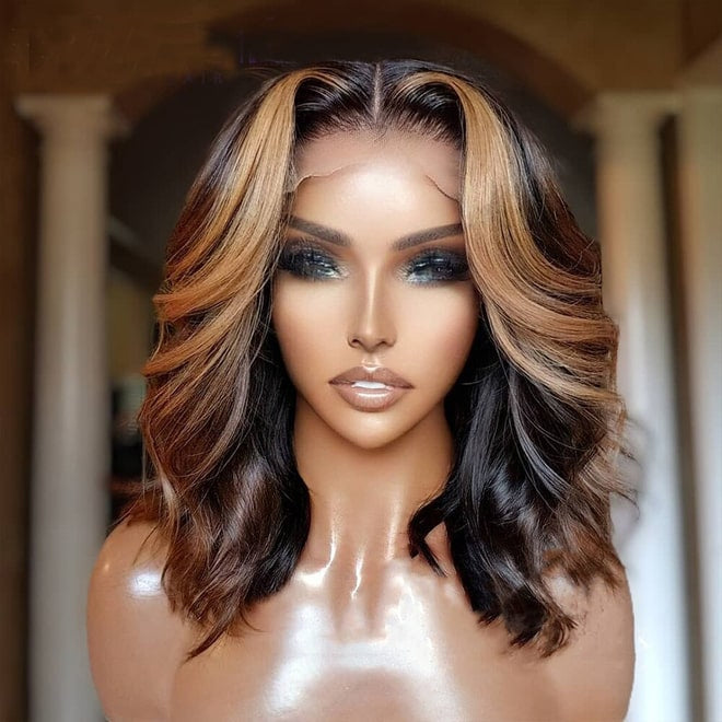 Glueless 13x4 Lace Front Short Highlighted Wig