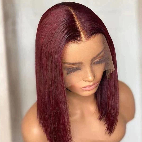 Lace Front Short Bob Wig - Wine Red 4x4