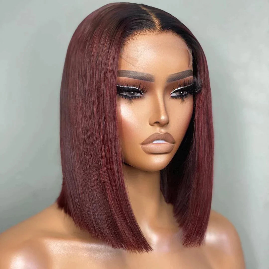Lace Front Short Bob Wig - Wine Red 4x4